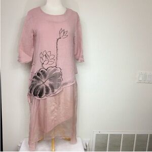 Vintage 90’s Womens Asian Blush Floral Layered Midi Dress Size Medium Laggenlook